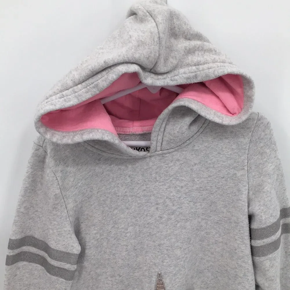 Oshkosh Girls' Gray Hooded Sweatshirt with Pink Lining and Unicorn Pocket 7